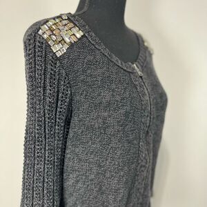 American Eagle Embellished Shoulder Zip Cardigan Sweater Sz S Women’s Grey